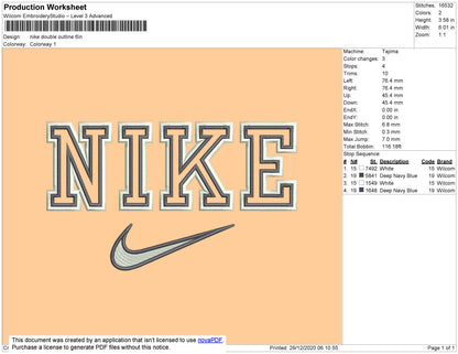 Nike Double Outline Embroidery File 11 Size