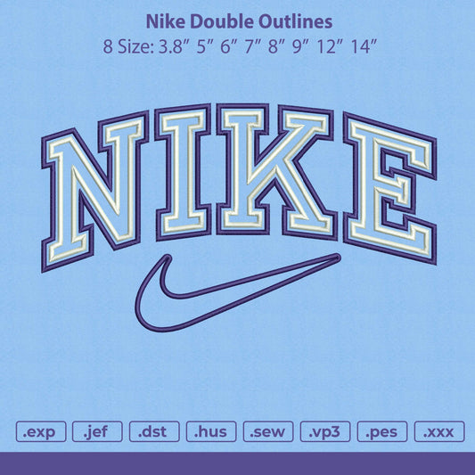 Nike Double Outlines Embroidery File 8 Size