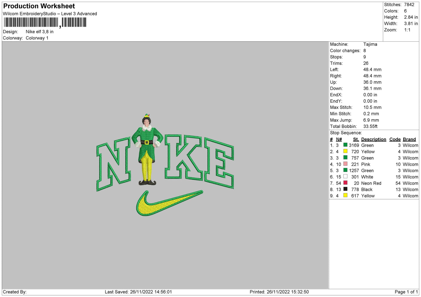 Nike Elf Embroidery File 6 sizes