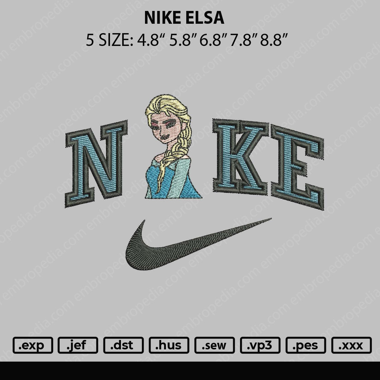 Nike Elsa Embroidery File 6 sizes