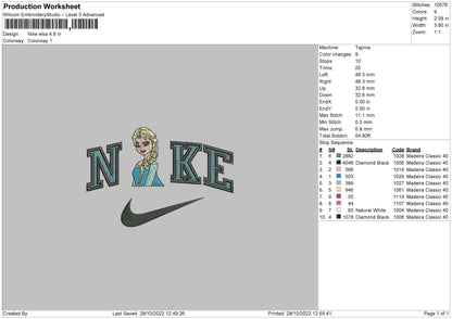 Nike Elsa Embroidery File 6 sizes