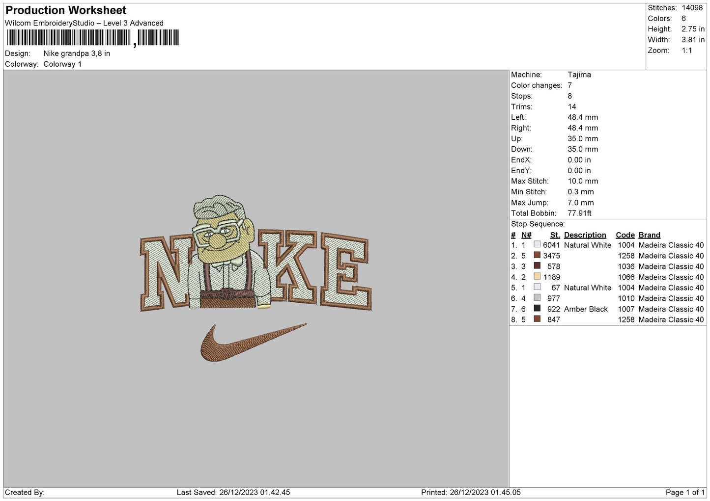 Nike Grandpa 03 Embroidery File 6 sizes