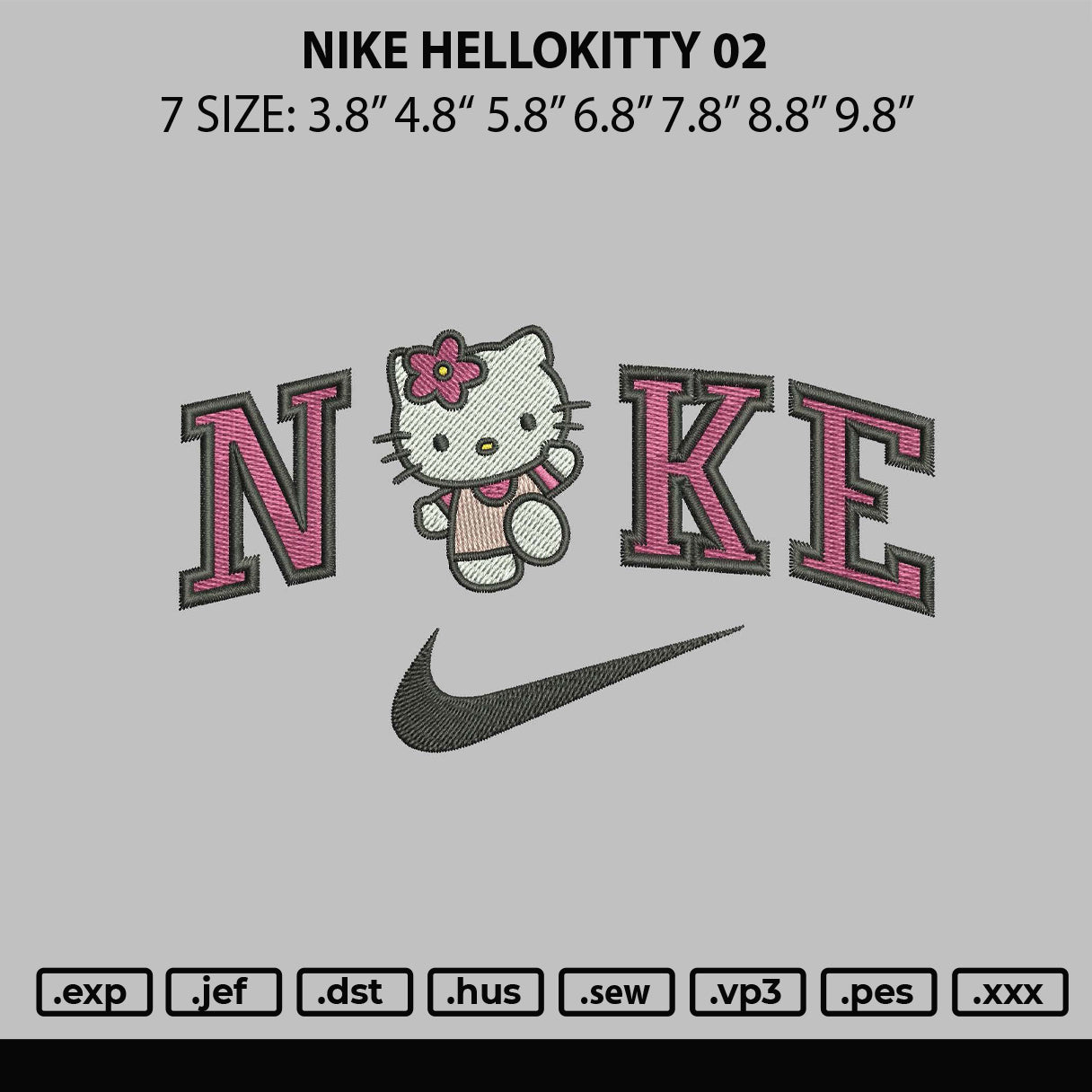 Nike Hellokitty 02 Embroidery File 7 sizes