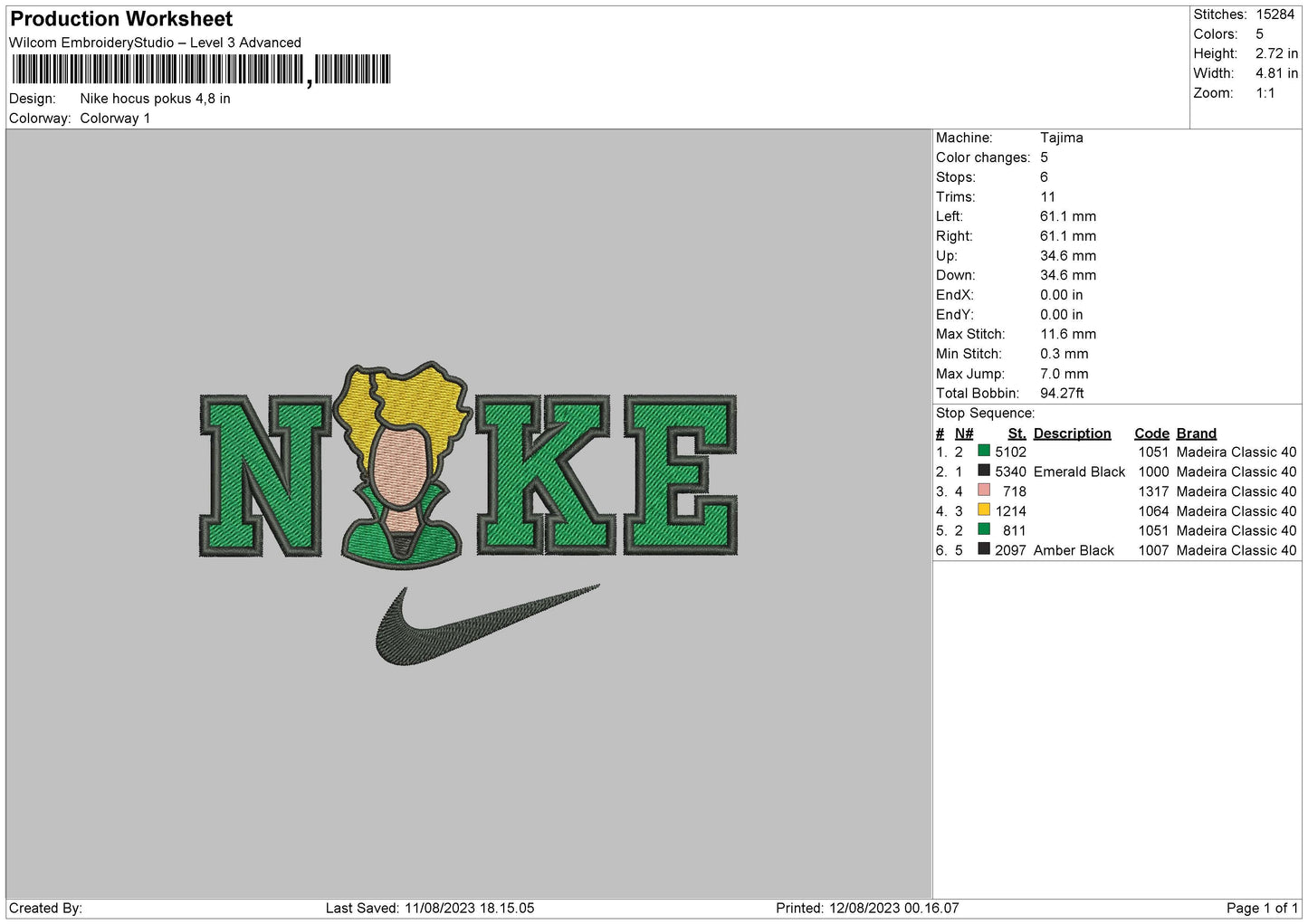 Nike Hocus P Embroidery File 6 sizes