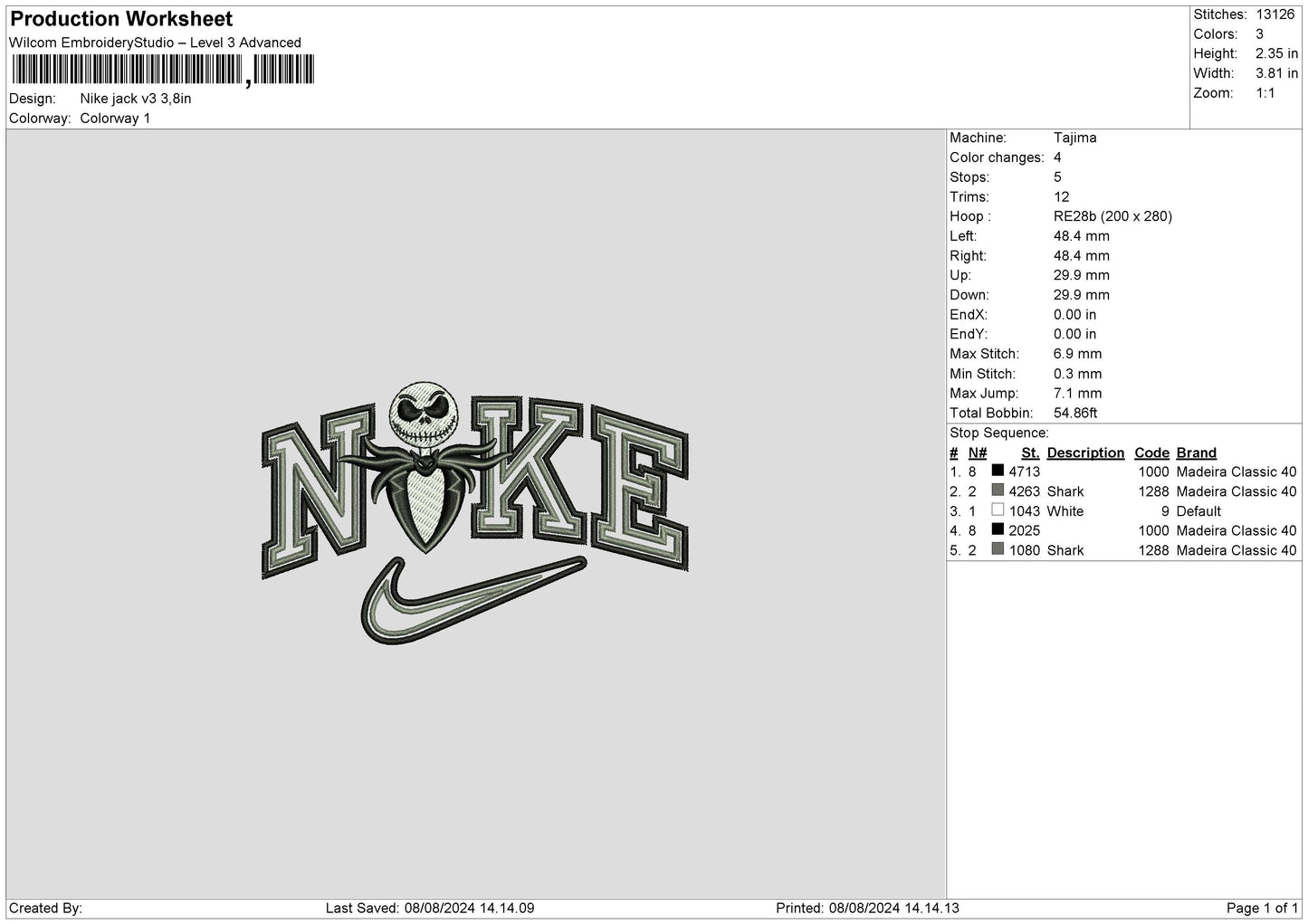 Nike Jack V3 Embroidery File 6 sizes