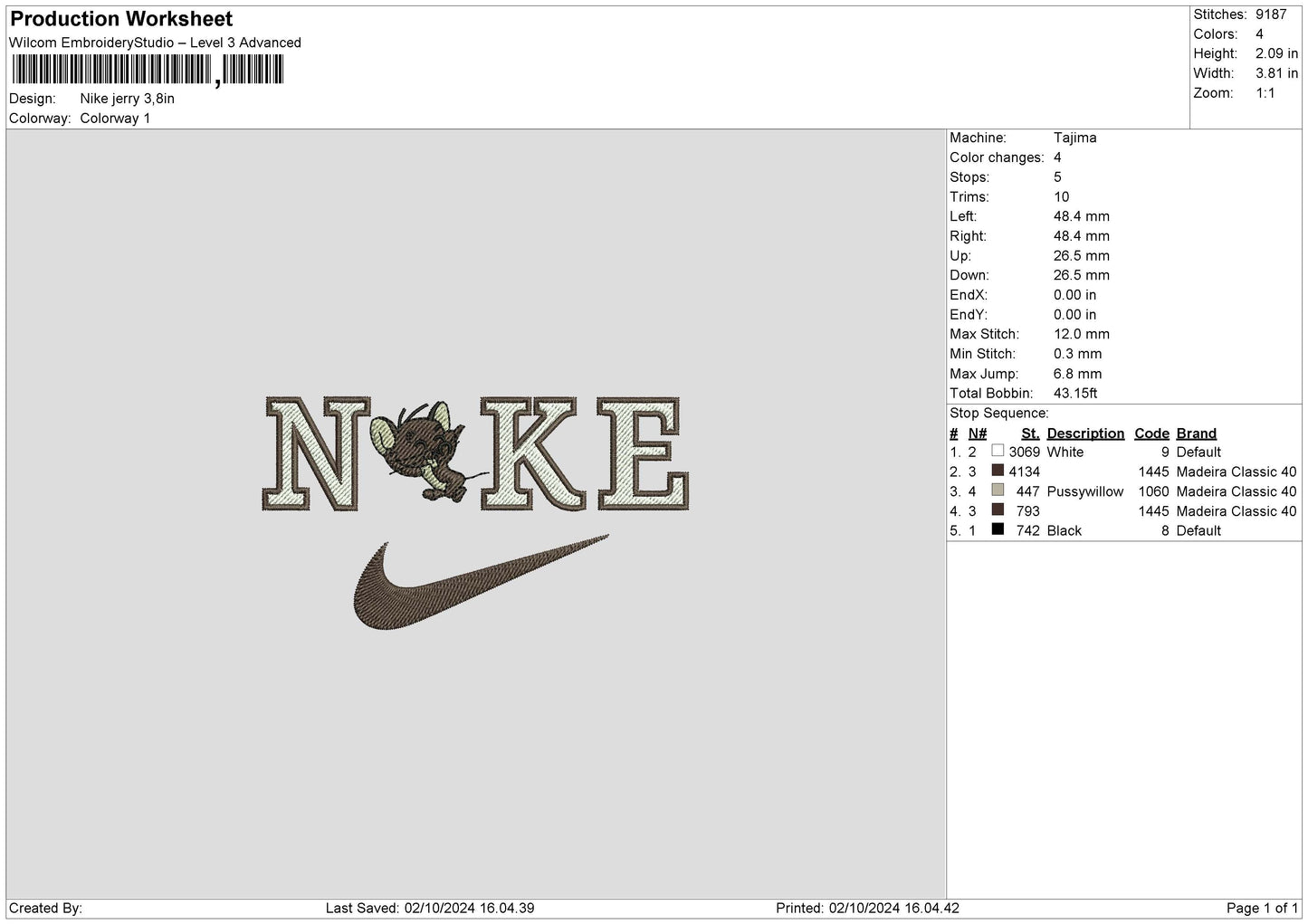 Nike jerry 03 Embroidery File 6 sizes