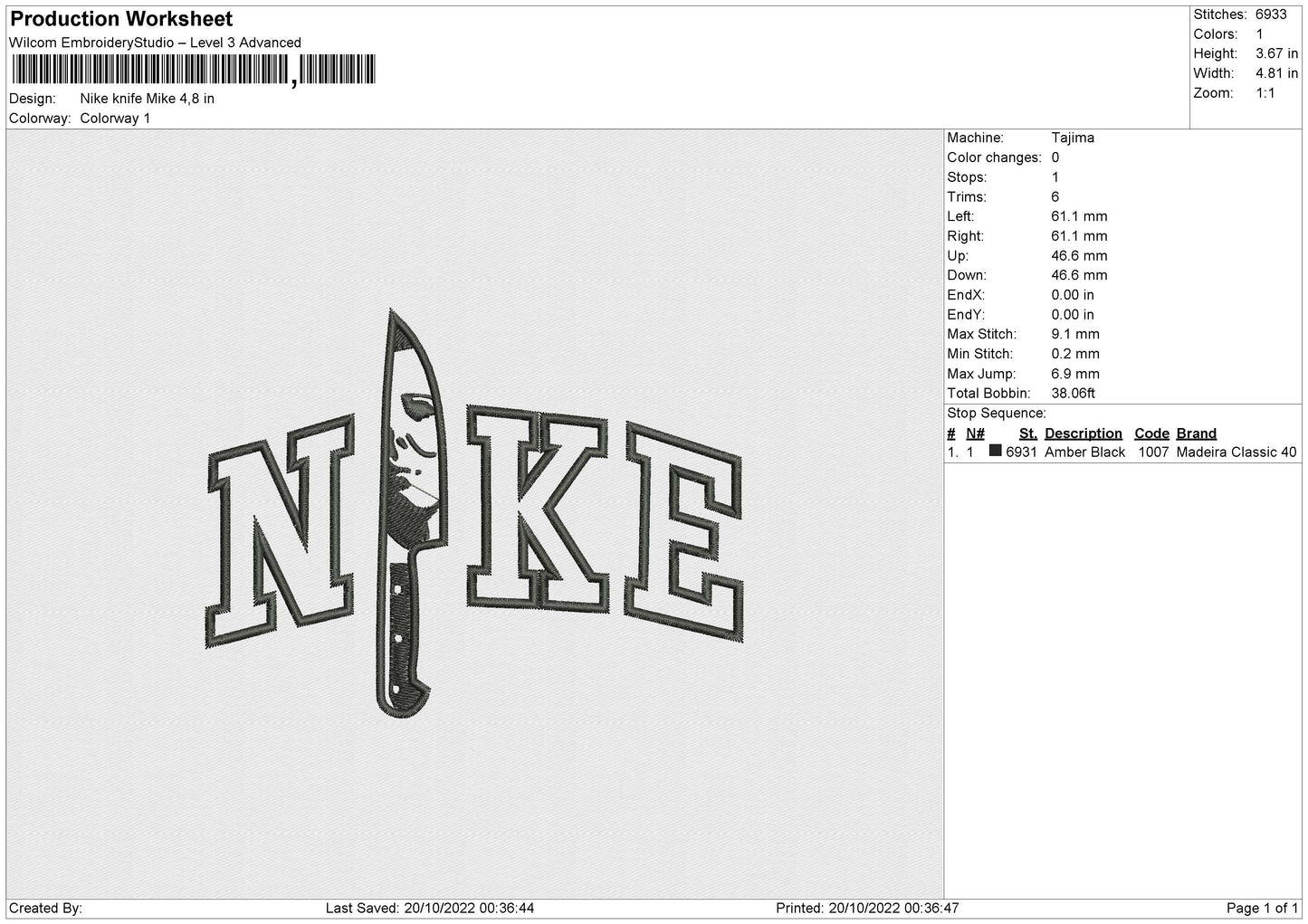 Nike Knife Mike Embroidery File 6 sizes