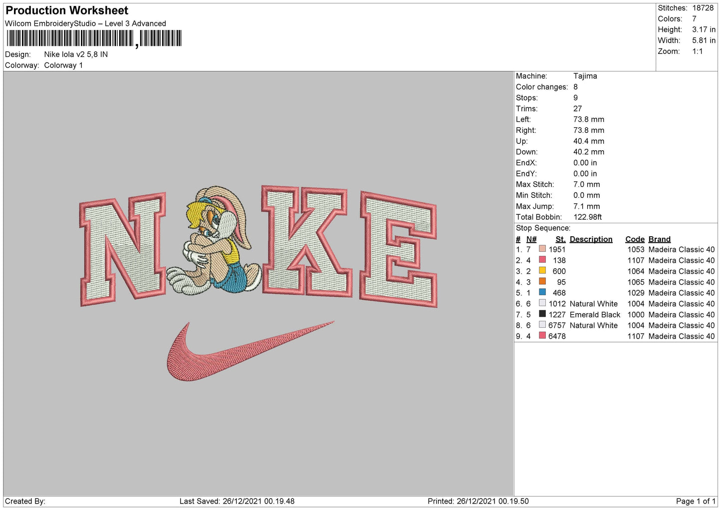 Nike Lola V2 Embroidery File 4 size