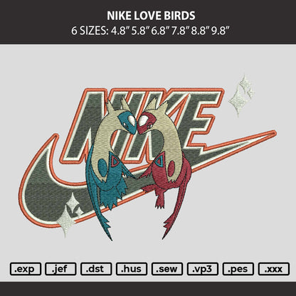Nike Love Birds Embroidery Machine Design File 6 sizes