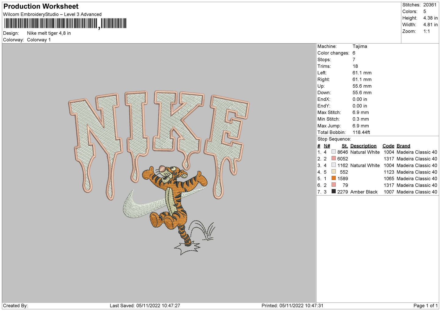Nike Tiger Melt 02 Embroidery File 6 sizes