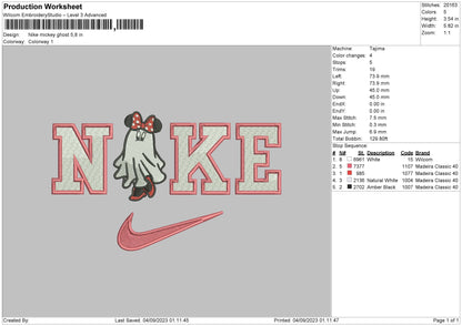 Nike Mickey Ghost Embroidery File 6 sizes