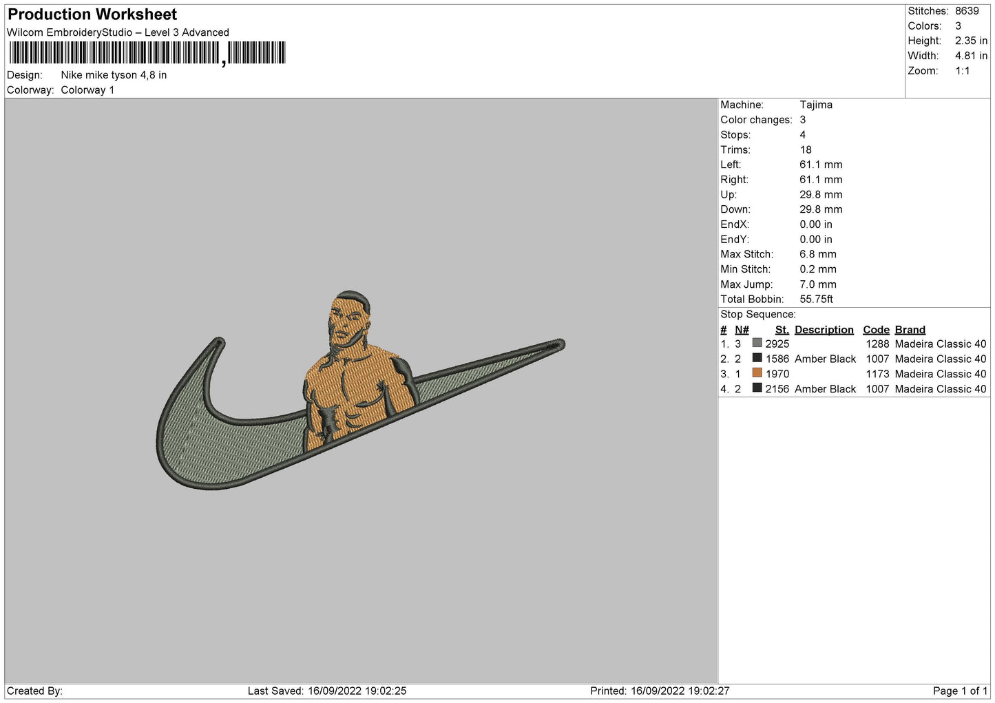 Nike Mike Tyson Embroidery File 5 sizes