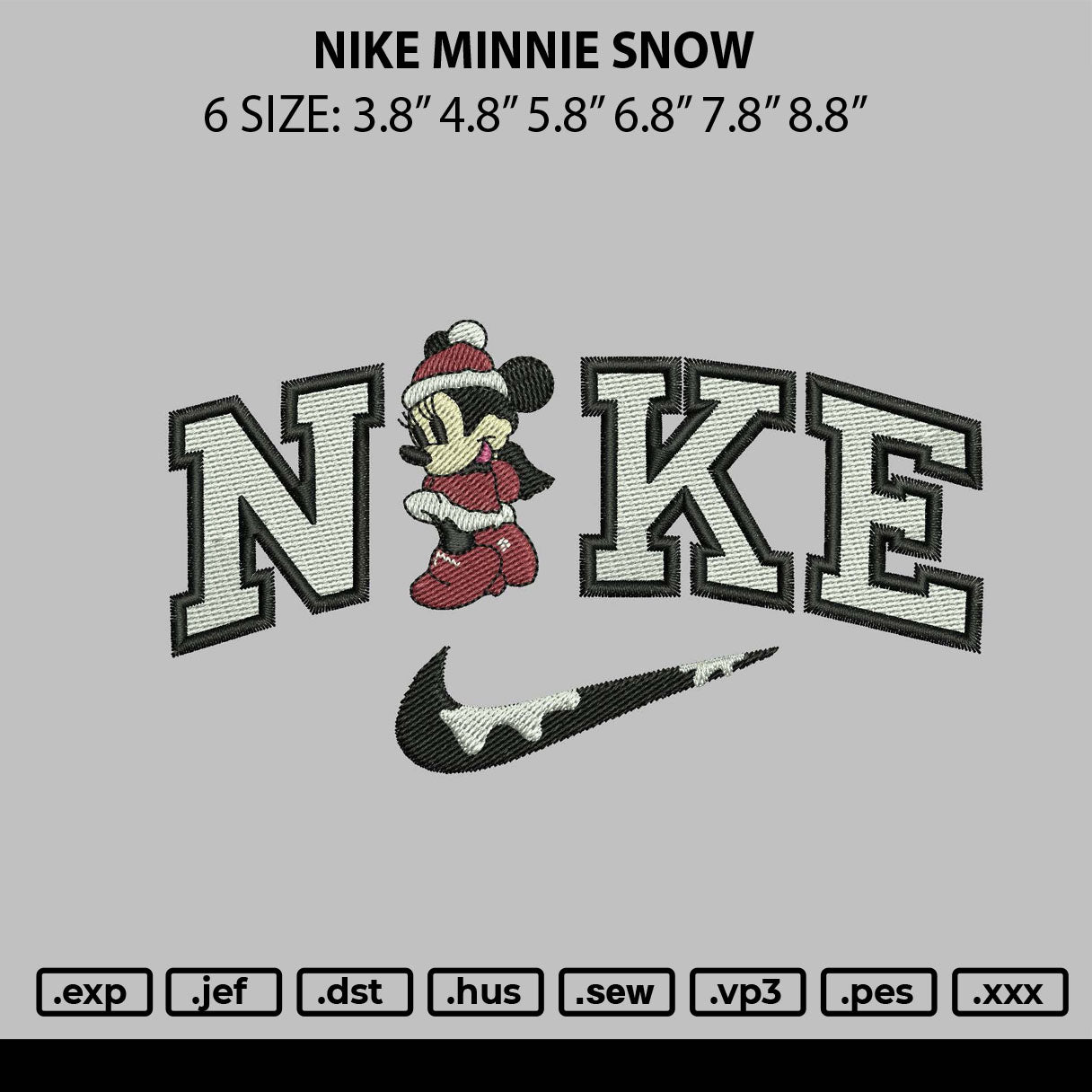 Nike Minnie Snow Embroidery File 6 sizes