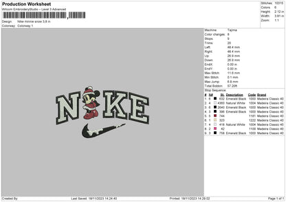 Nike Minnie Snow Embroidery File 6 sizes
