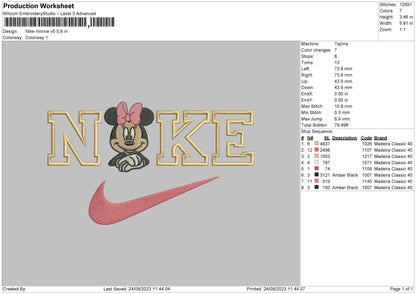 Nike Minnie V5 Embroidery File 6 sizes