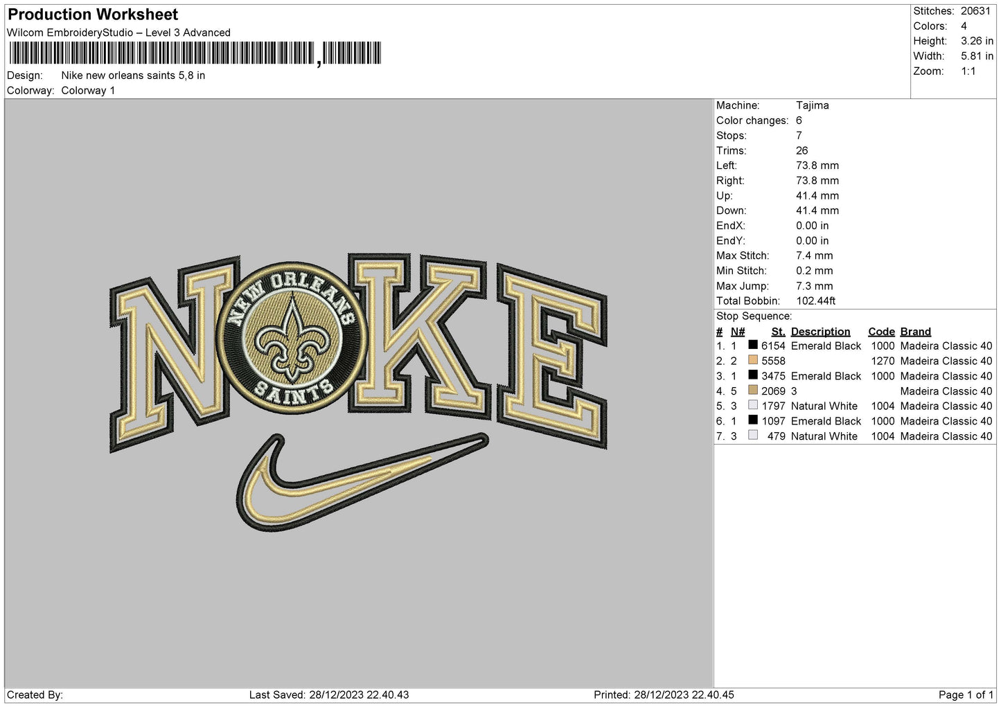 Nike Orleans Embroidery File 6 sizes