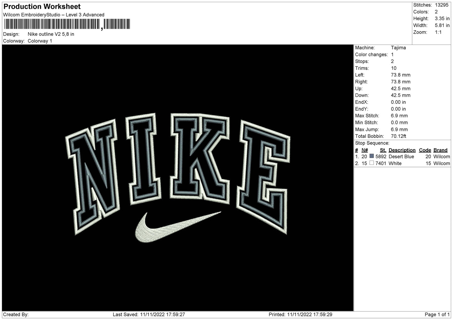 Nike Outline 2 Embroidery File 7 sizes
