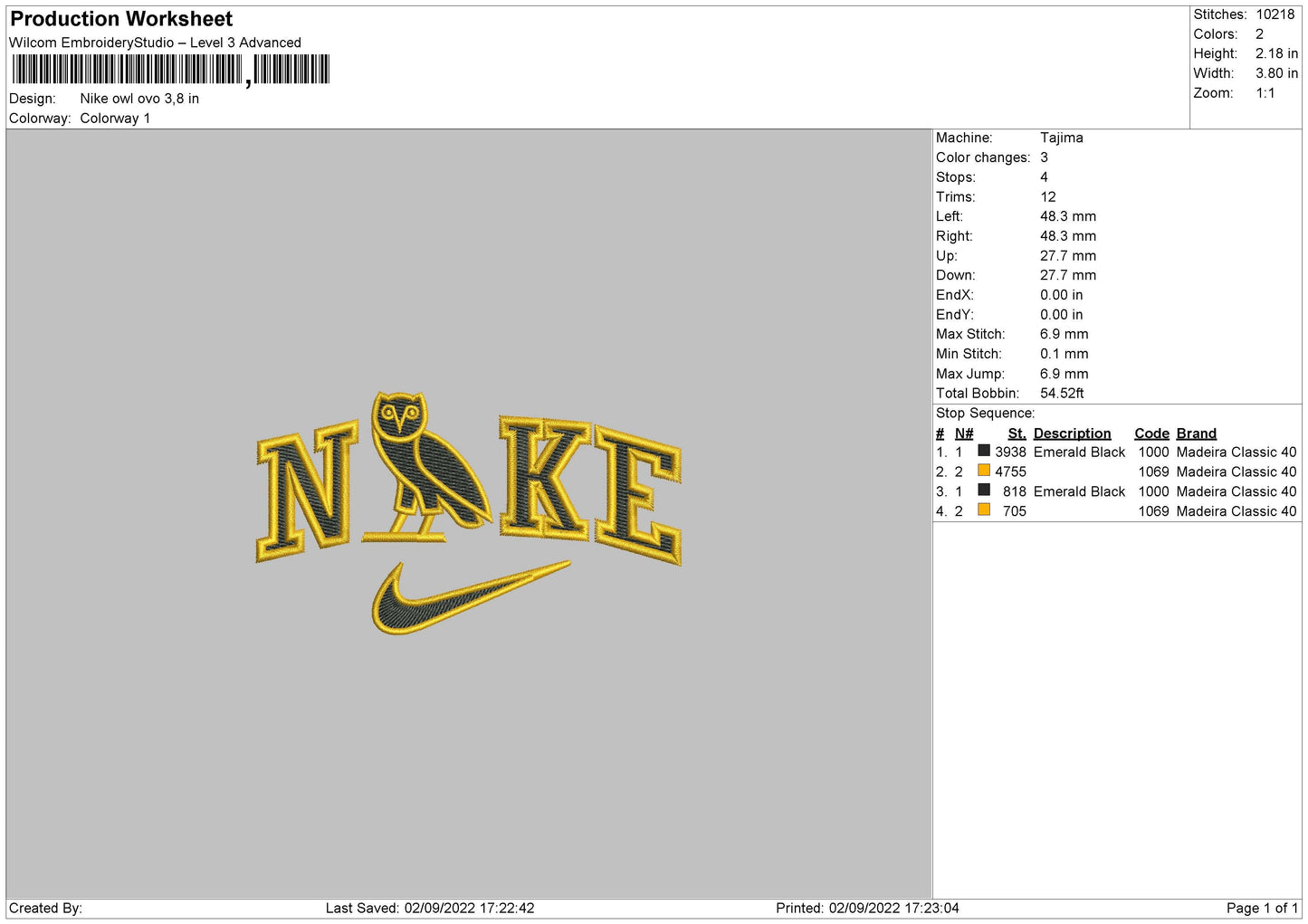 Nike Owl Ovo Embroidery File 5 sizes
