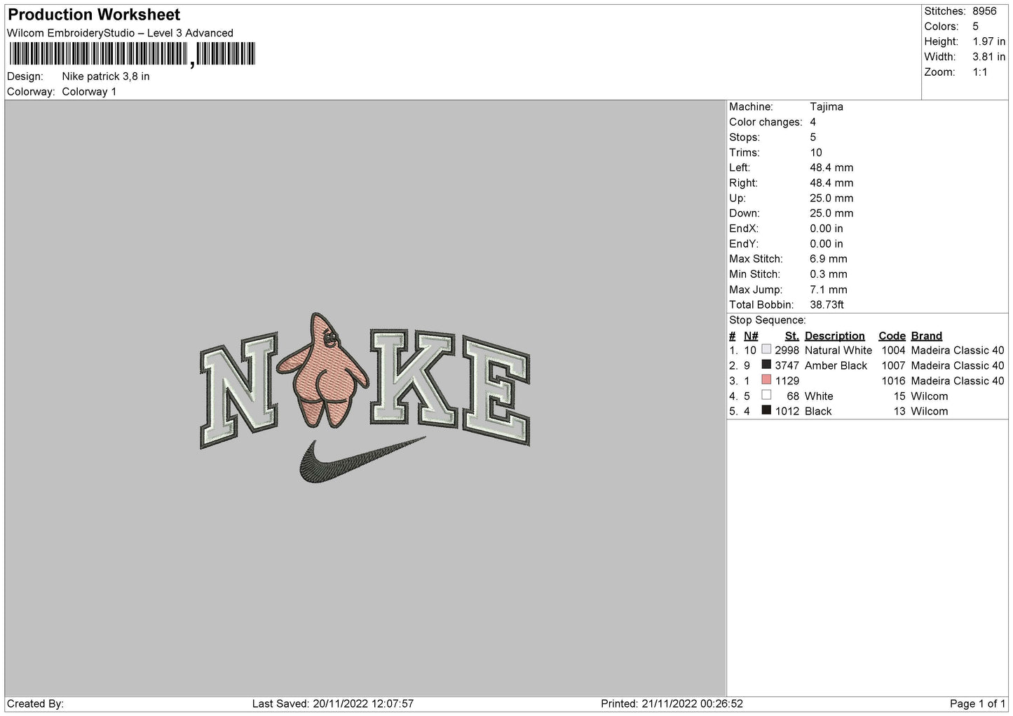 Nike Patric 01 Embroidery File 6 sizes