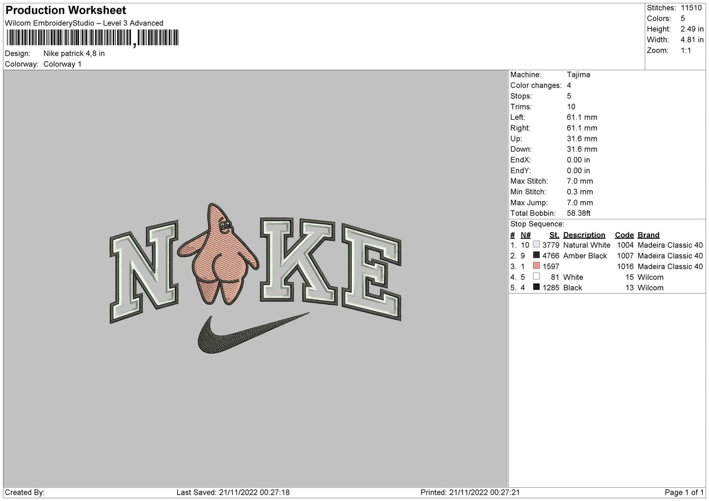 Nike Patric 01 Embroidery File 6 sizes