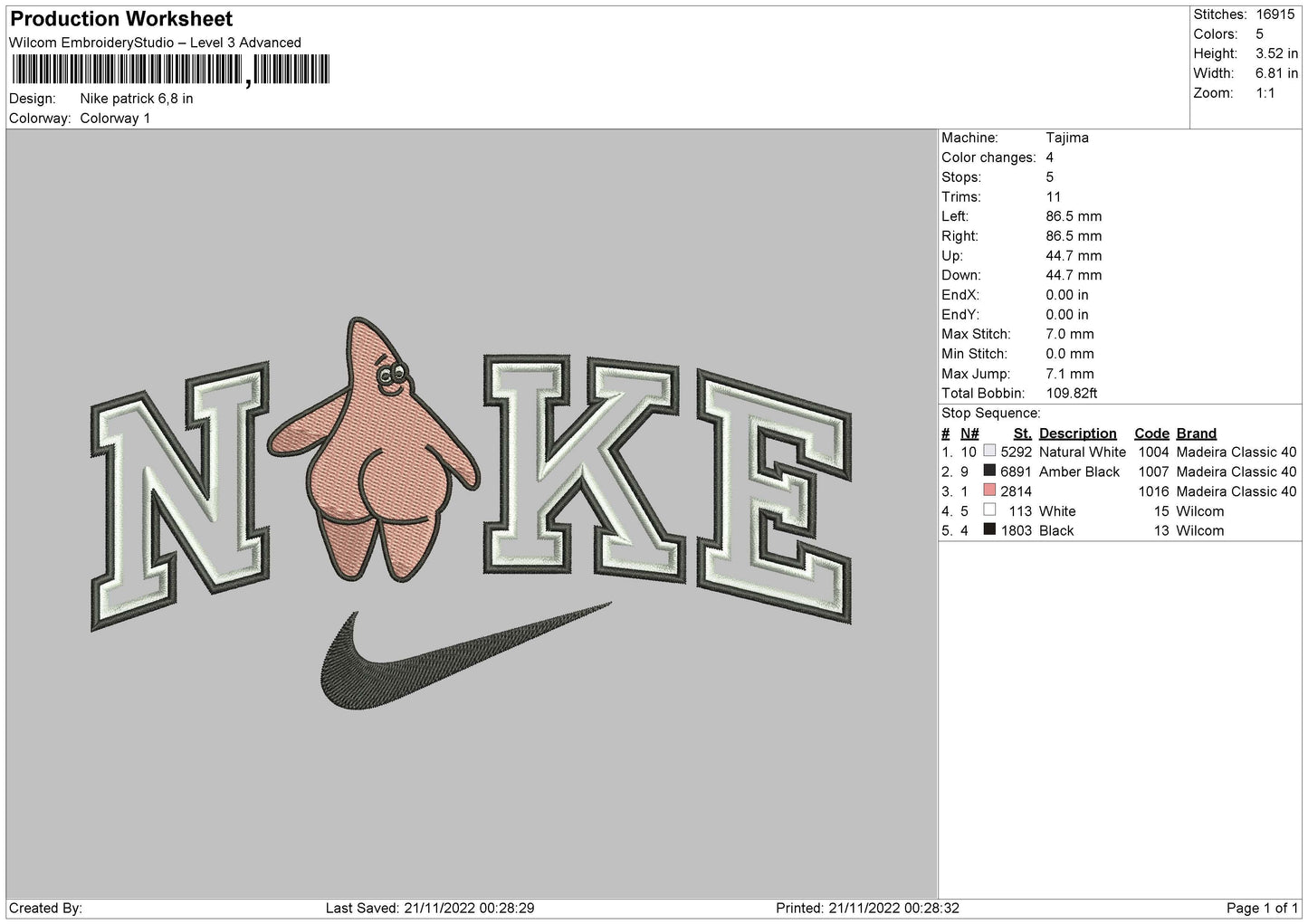 Nike Patric 01 Embroidery File 6 sizes