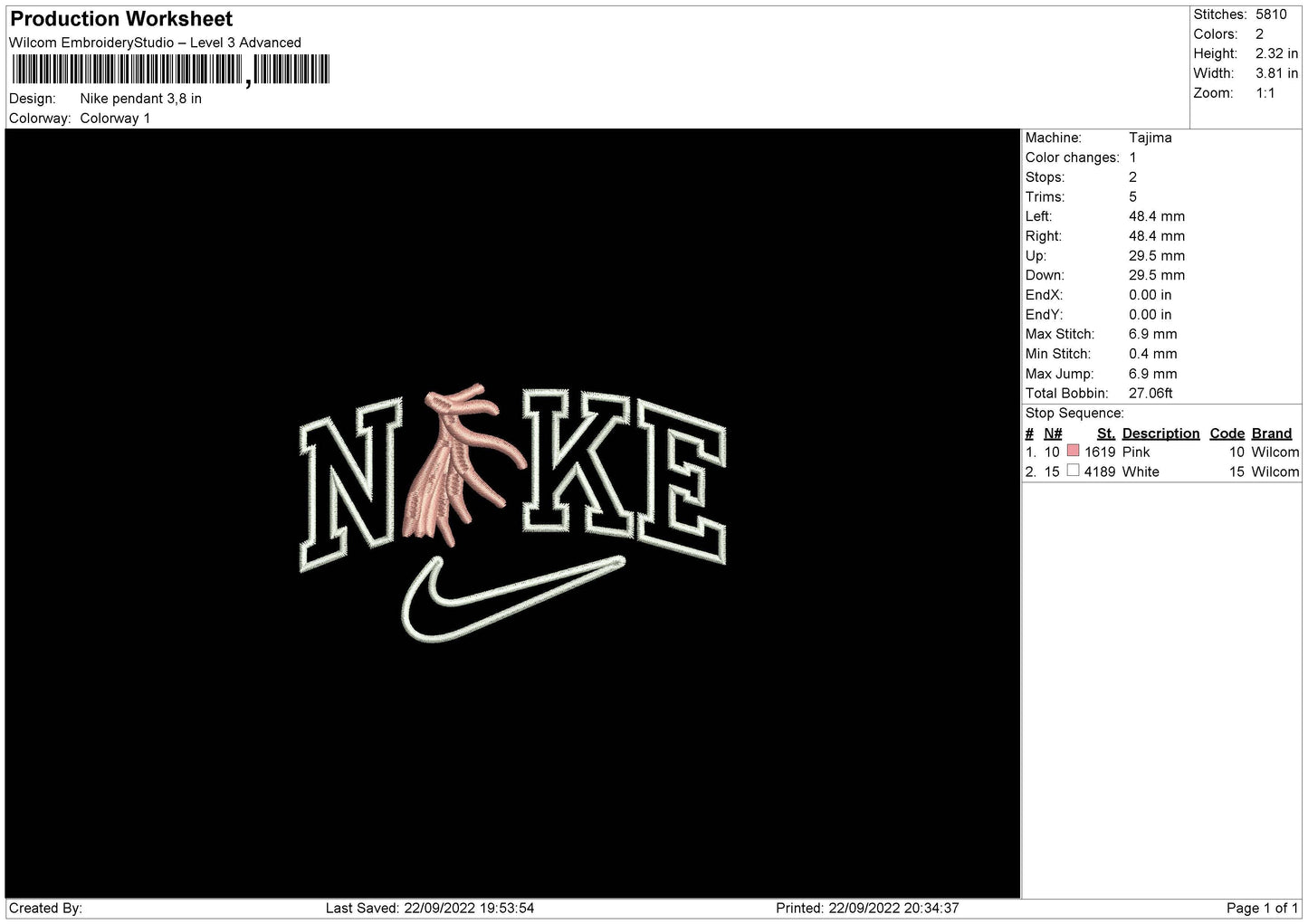 Nike Pendant Embroidery File 6 sizes