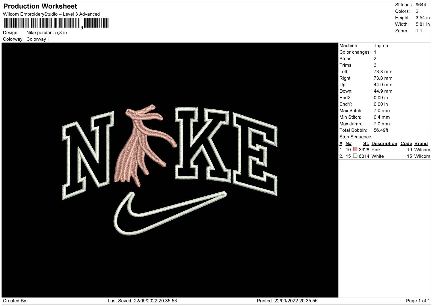 Nike Pendant Embroidery File 6 sizes