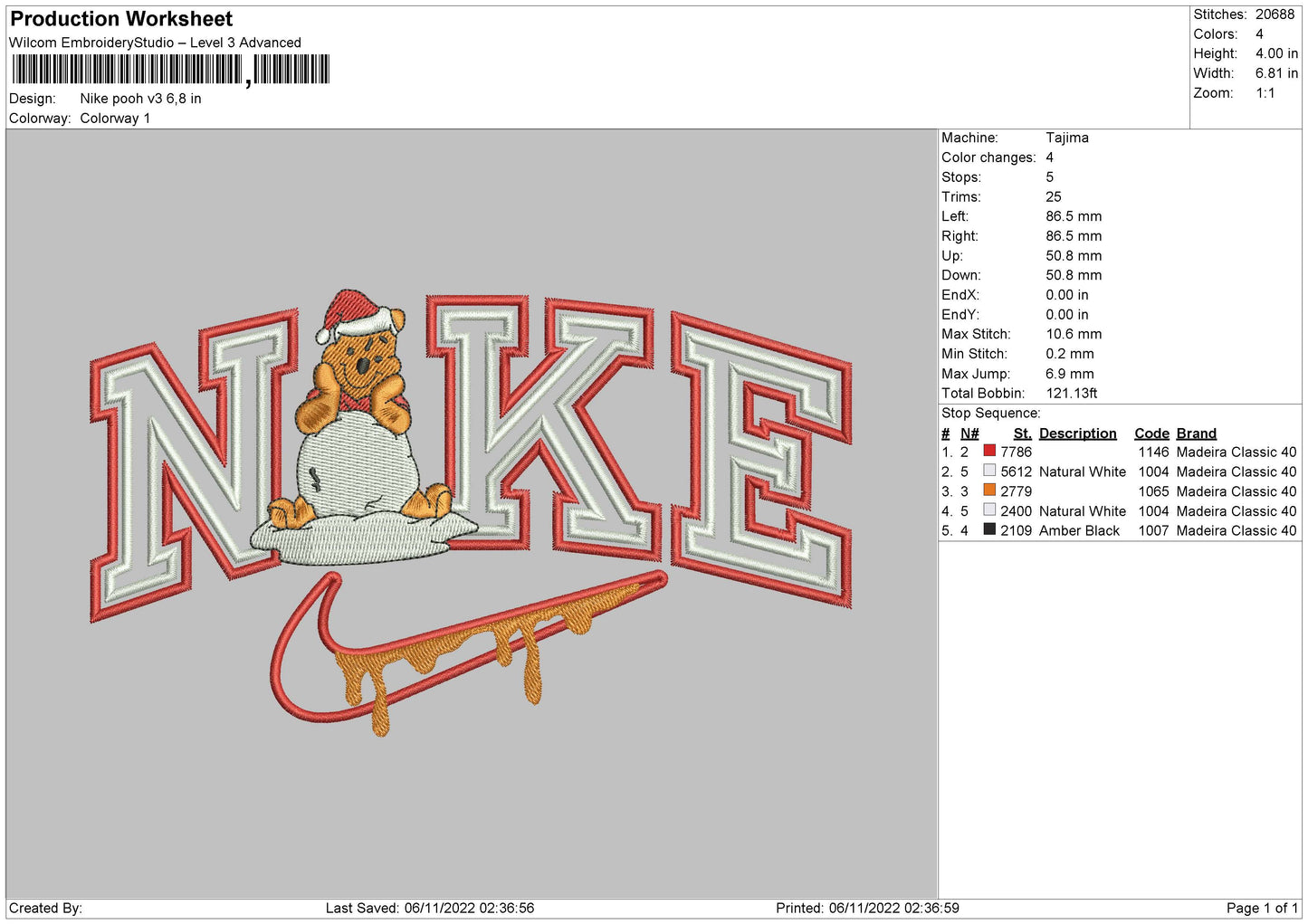 Nike Pooh V3 Embroidery File 6 sizes