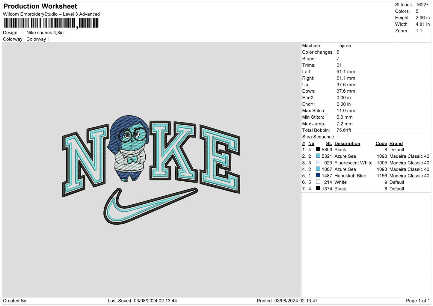 Nike Sadness Embroidery File 6 sizes