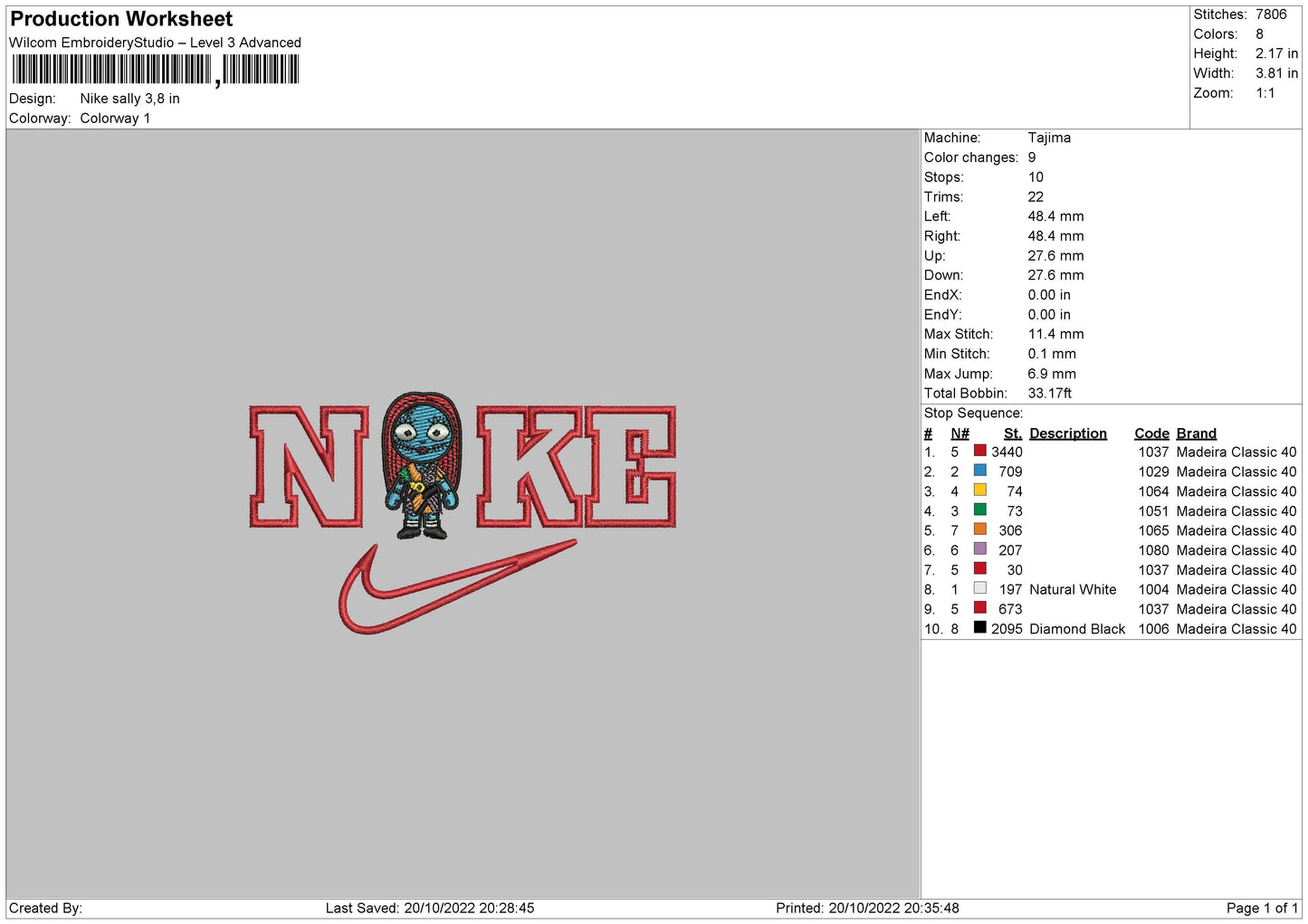 Nike Sally Chibi Embroidery File 6 sizes