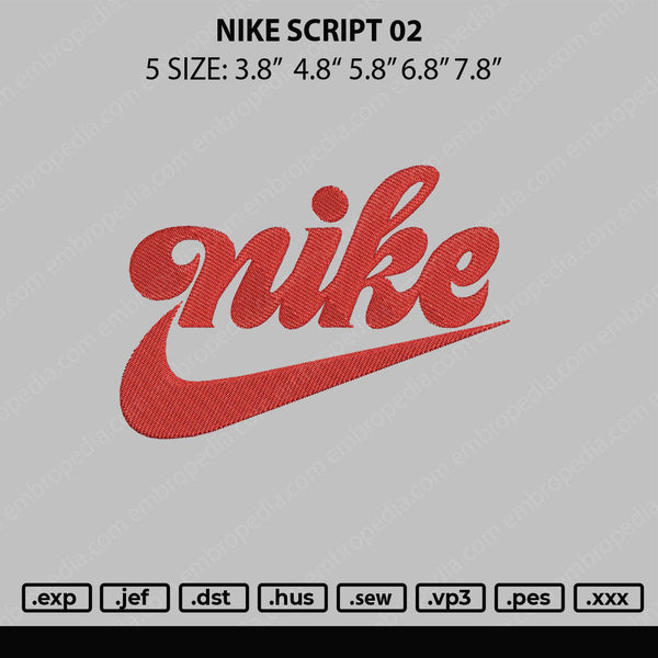 Nike Script 02 Embroidery File 5 sizes