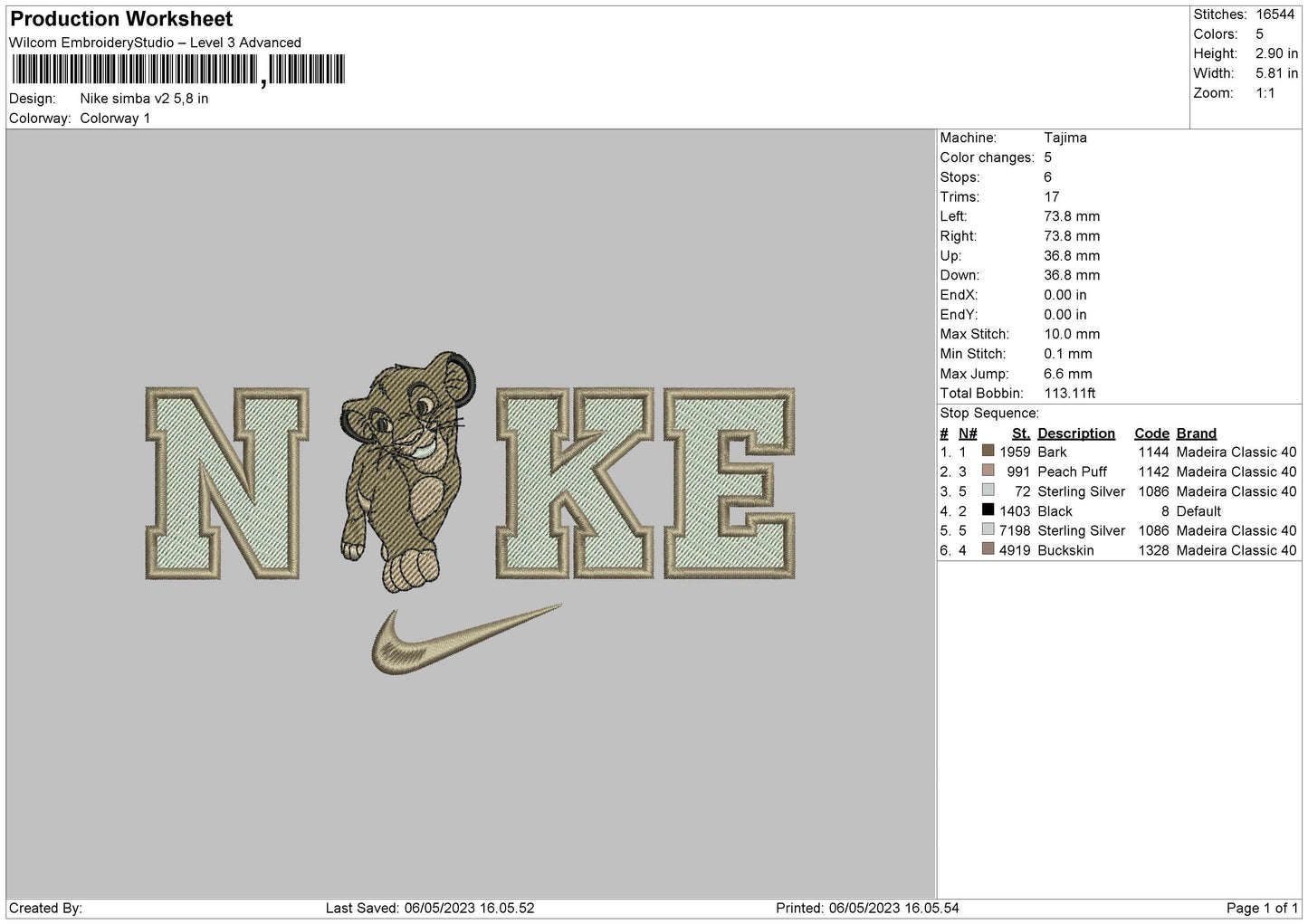 Nike Simba V2 Embroidery File 6 sizes