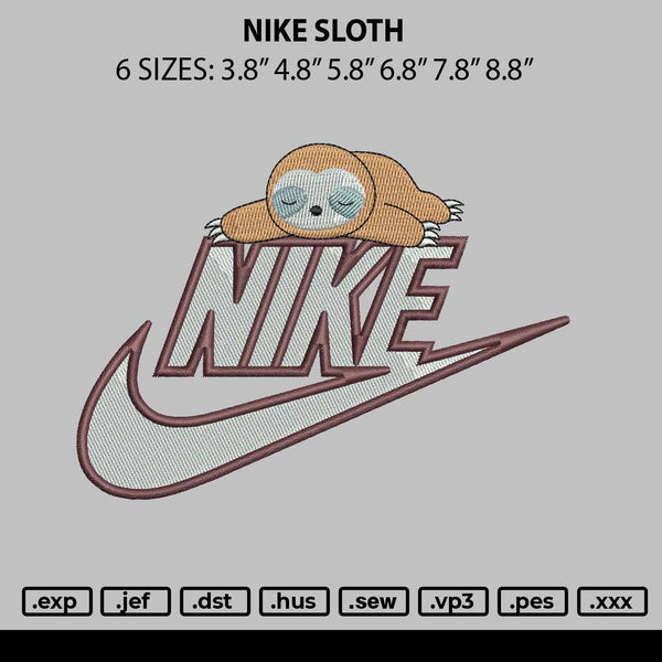 Nike Sloth Embroidery File 6 sizes