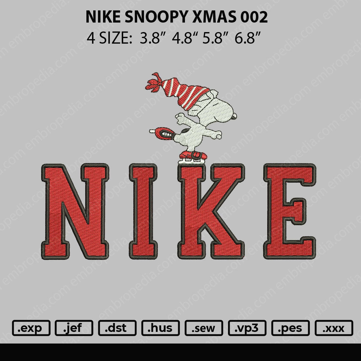 Nike Snoopy Xmas 002 Embroidery File 4 size