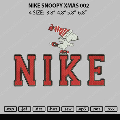 Nike Snoopy Xmas 002 Embroidery File 4 size