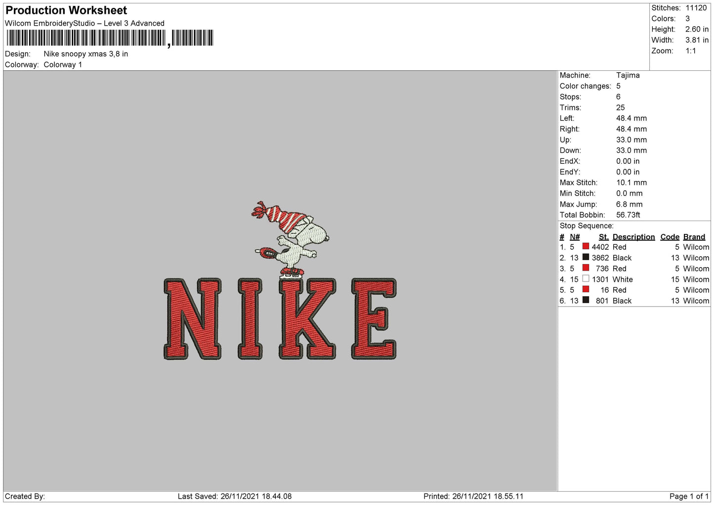 Nike Snoopy Xmas 002 Embroidery File 4 size