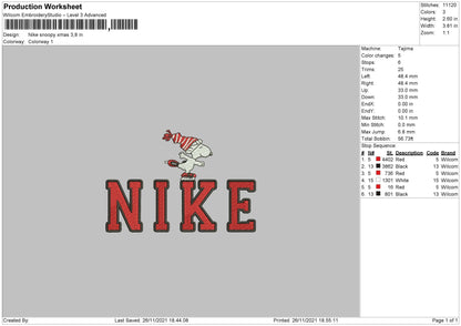 Nike Snoopy Xmas 002 Embroidery File 4 size