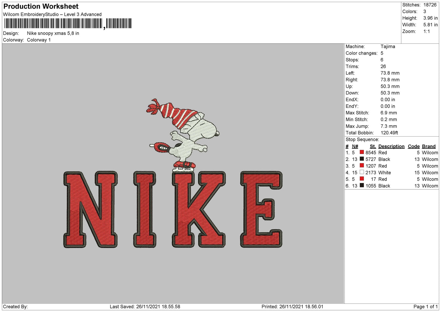 Nike Snoopy Xmas 002 Embroidery File 4 size