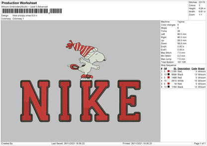 Nike Snoopy Xmas 002 Embroidery File 4 size