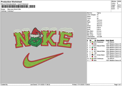 Nike Grinch 1711 Embroidery File 6 sizes