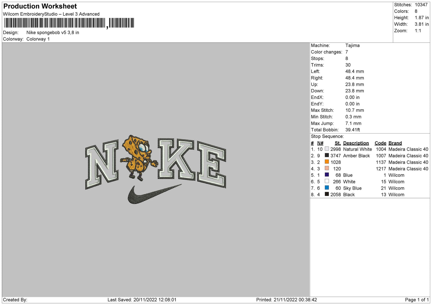 Nike Spongebob V5 Embroidery File 6 sizes