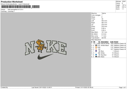 Nike Spongebob V5 Embroidery File 6 sizes