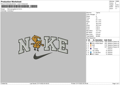Nike Spongebob V5 Embroidery File 6 sizes