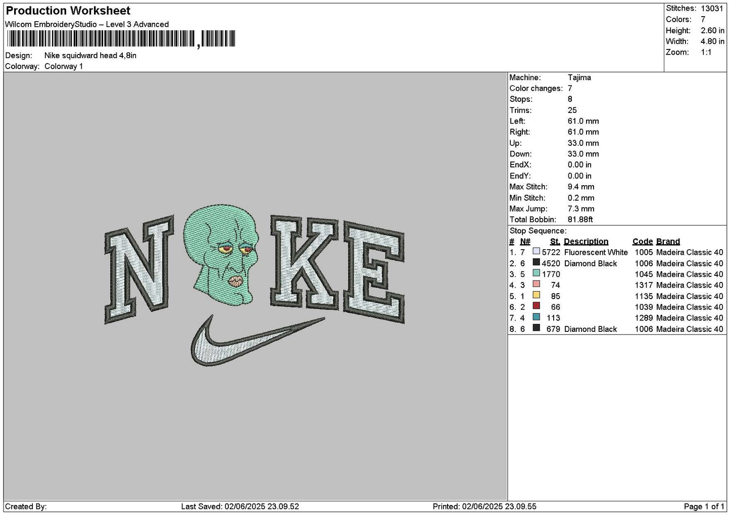 Nike Squid 0206 Embroidery File 6 sizes
