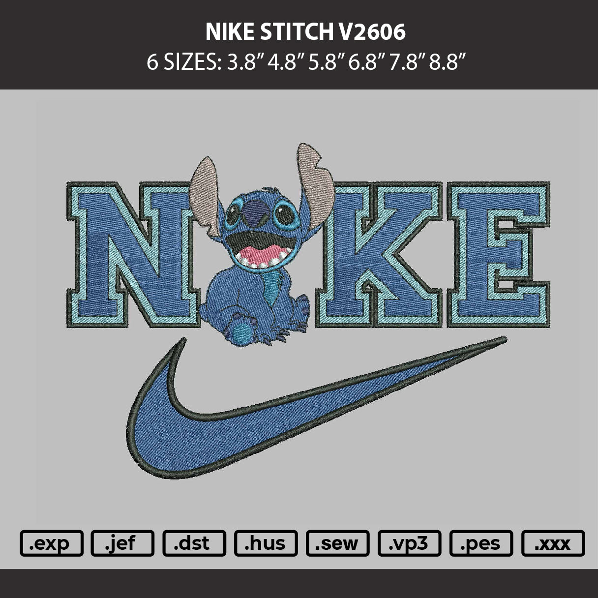 Nike Stitch V2606 Embroidery Machine Design File 6 sizes
