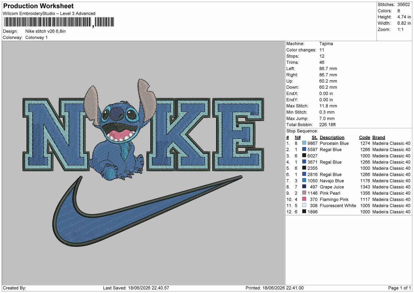 Nike Stitch V2606 Embroidery Machine Design File 6 sizes