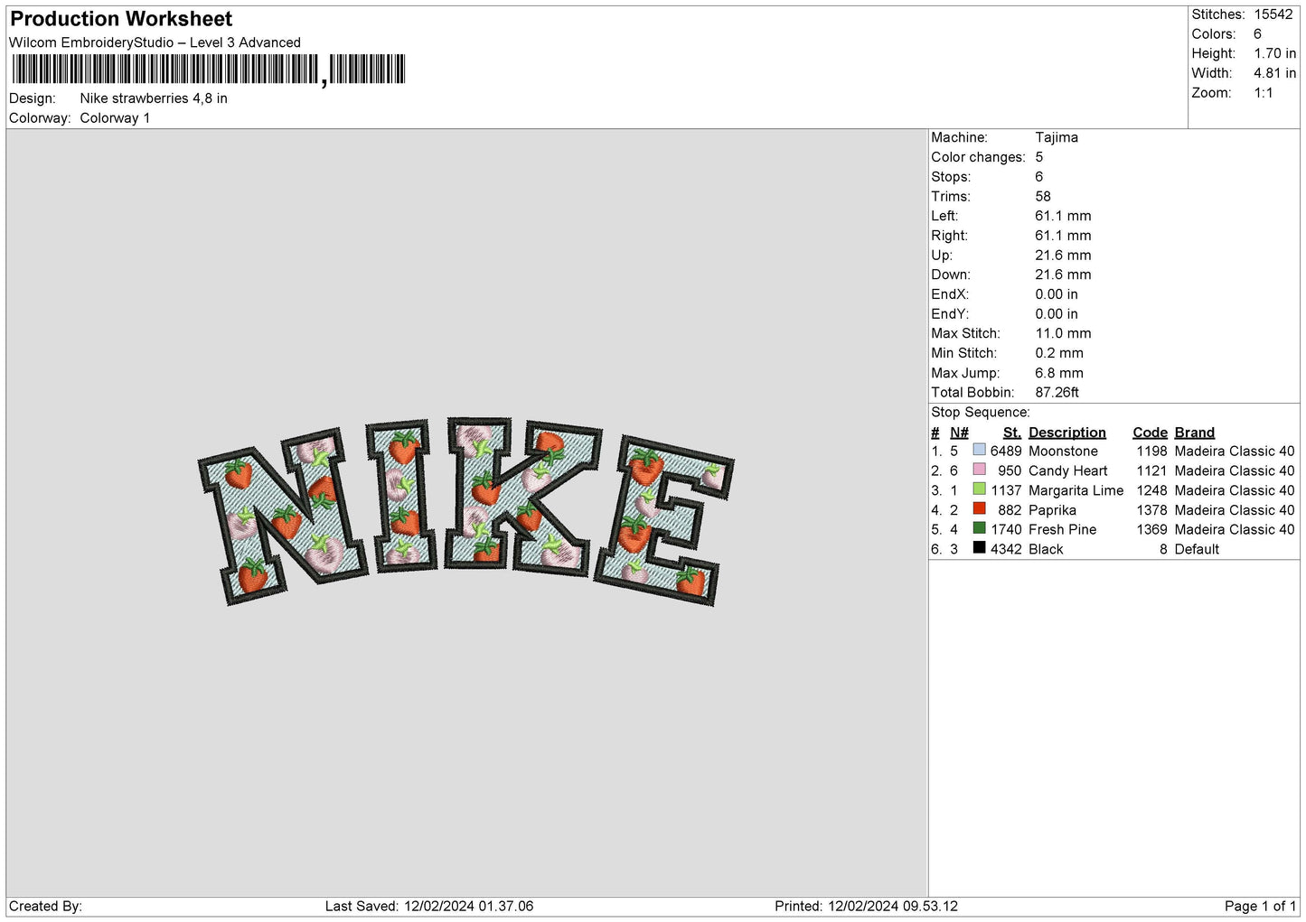 Nike Strawberries Embroidery File 6 sizes