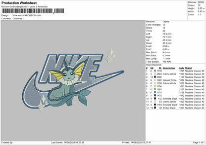 Nike Vaporeon Embroidery Machine Design File 6 sizes