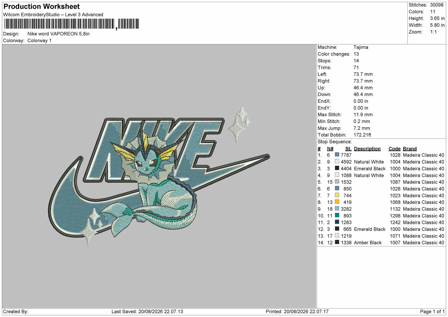 Nike Vaporeon 002 Embroidery Machine Design File 6 sizes