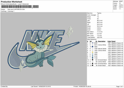 Nike Vaporeon Embroidery Machine Design File 6 sizes